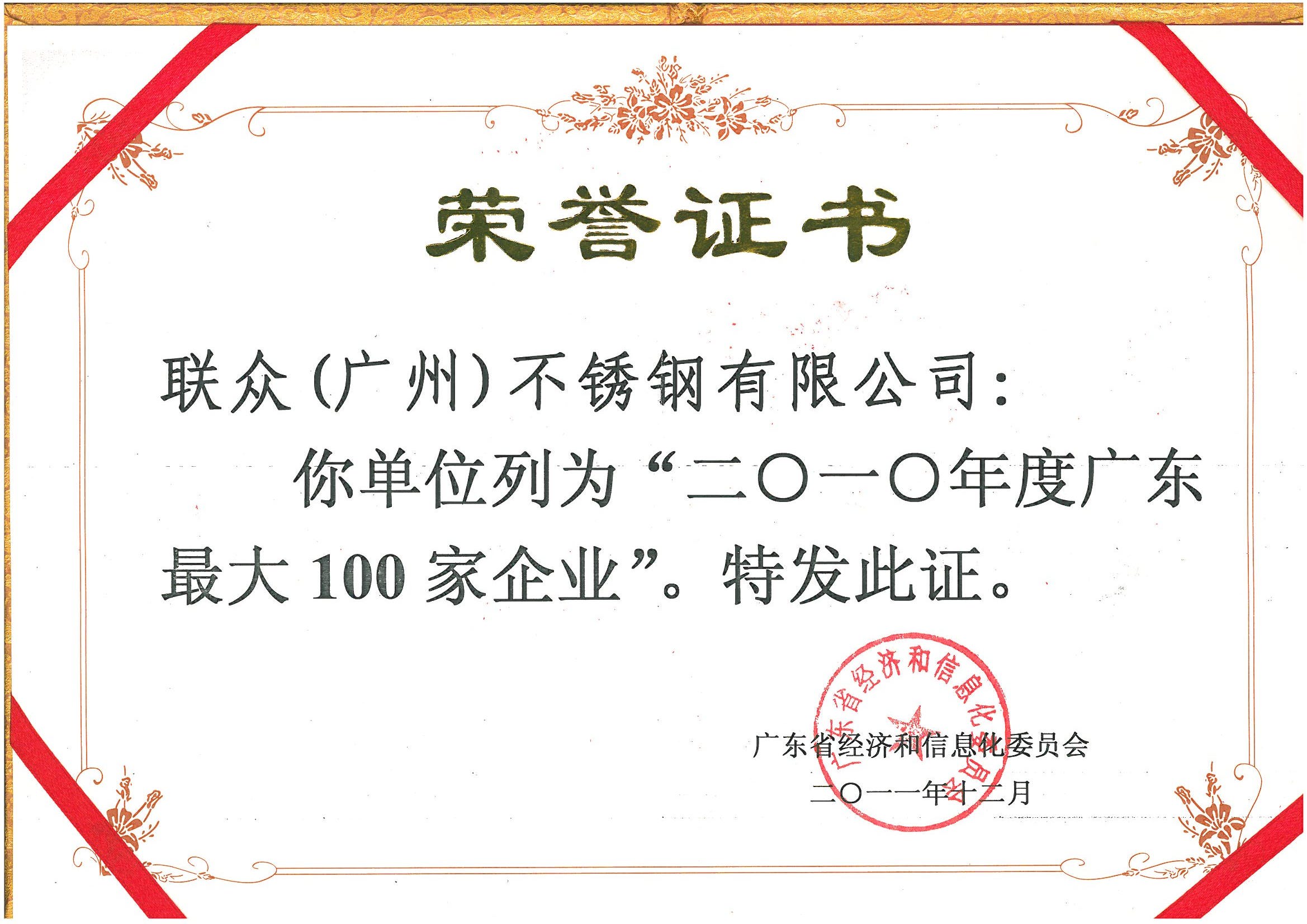 2008-2010年度廣東最大100家企業(yè)